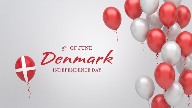 Celebration banner with balloons in Denmark flag colors.