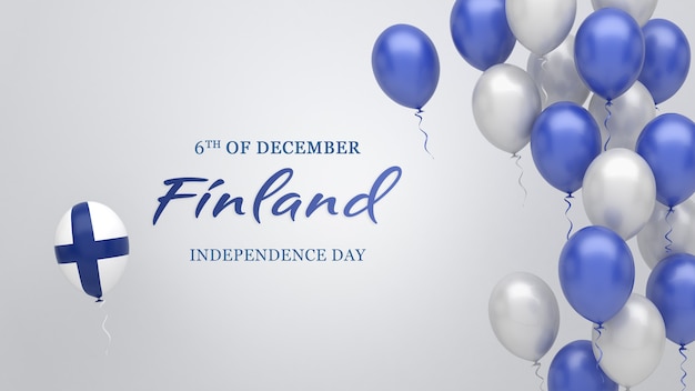 Celebration banner with balloons in Finland flag colors.