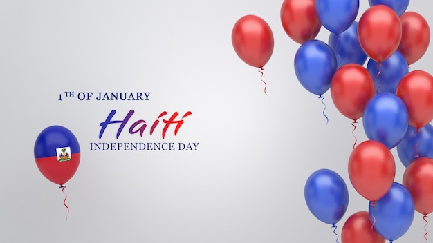 Celebration banner with balloons in Haiti flag colors.