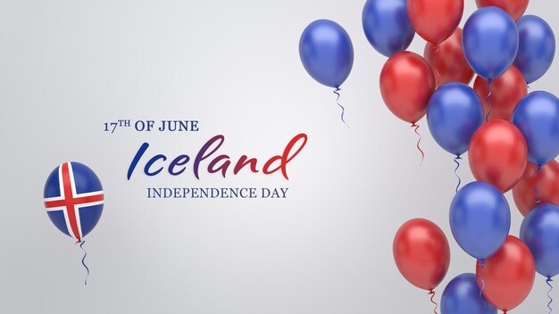 Celebration banner with balloons in Iceland flag colors.