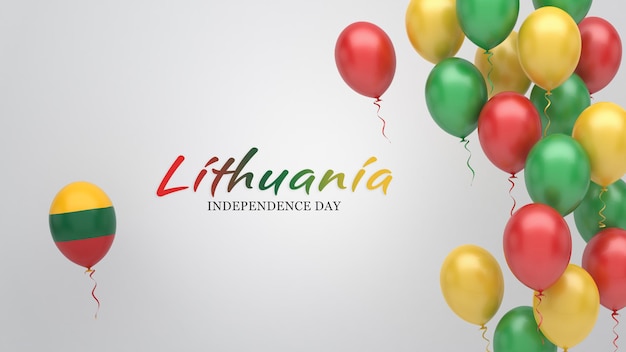 Celebration banner with balloons in Lithuania flag colors.