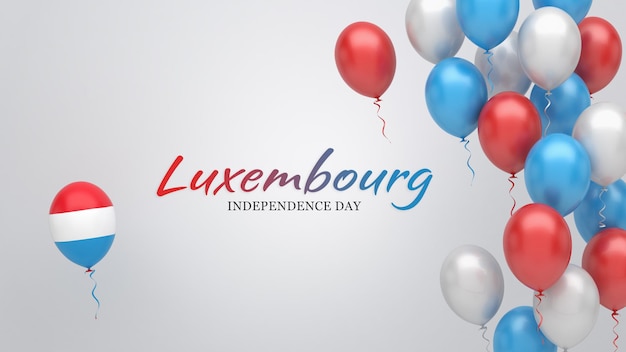 Celebration banner with balloons in Luxembourg flag colors.