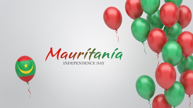 Celebration banner with balloons in Mauritania flag colors.