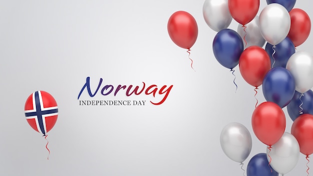 Celebration banner with balloons in Norway flag colors.