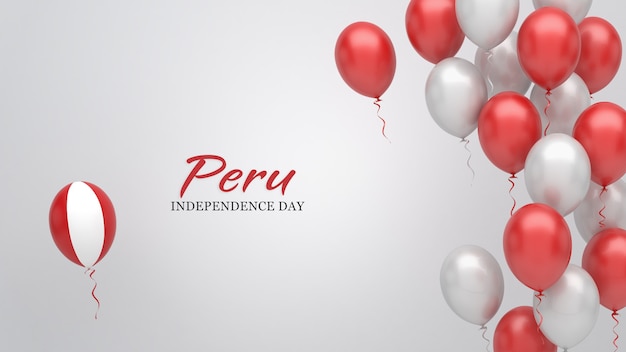 Celebration banner with balloons in Peru flag colors.