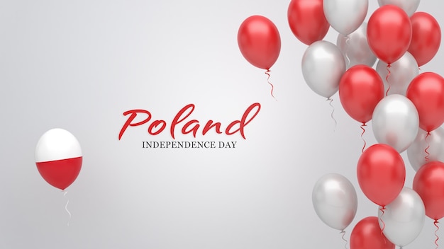 Celebration banner with balloons in Poland flag colors.