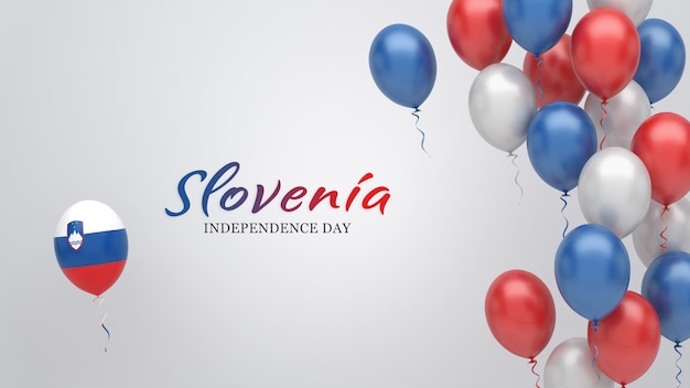 Celebration banner with balloons in Slovenia flag colors.