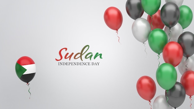 Celebration banner with balloons in Sudan flag colors.