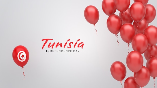 튀니지 국기 색상의 풍선이 있는 축하 배너입니다.