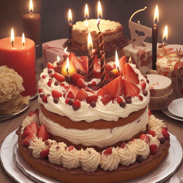 Celebration birthday cake with candle generated by AI