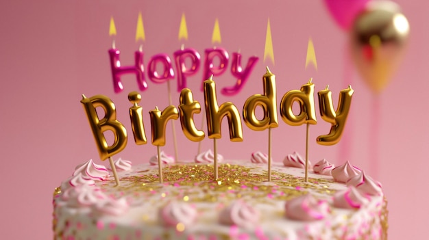 핑크와 금색 생일 불로 축하 생일 케이크 생일 축하 인공지능