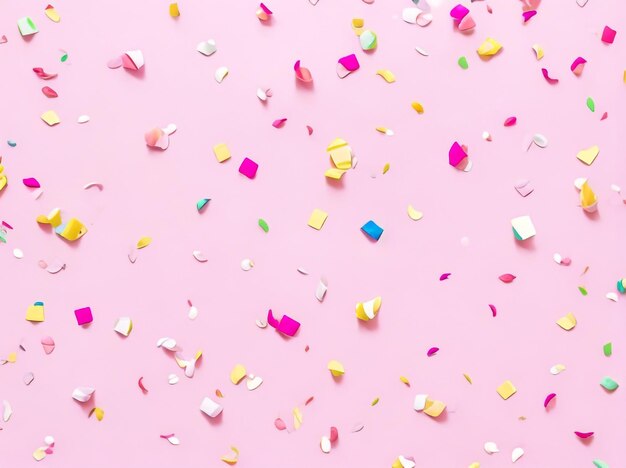 Photo celebration in color colorful paper confetti on pink background