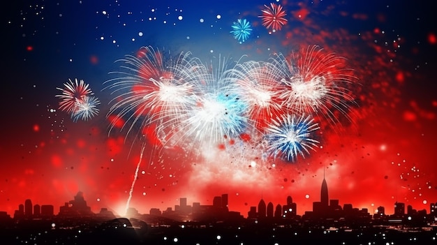 Celebration colorful firework on Indonesia flag pattern on sky background