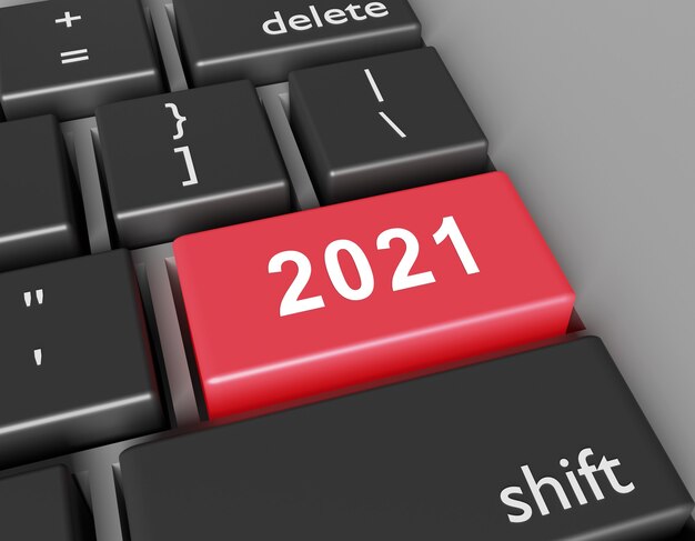 お祝いのコンセプト。コンピューターのキーボードのボタンで2021番