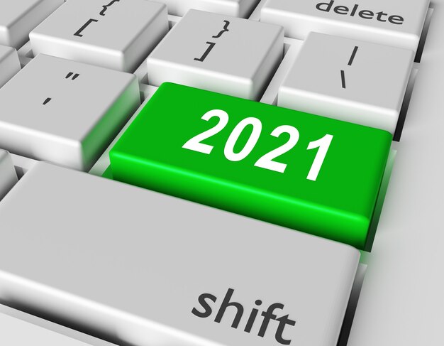 Celebration concept. Number 2021 you on button of computer keyboard