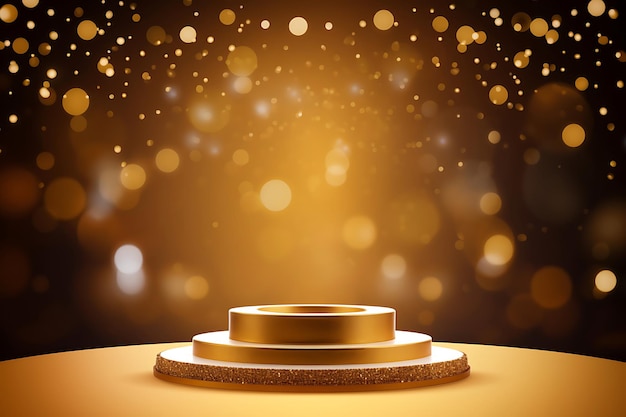 Photo celebration design with empty golden podium background