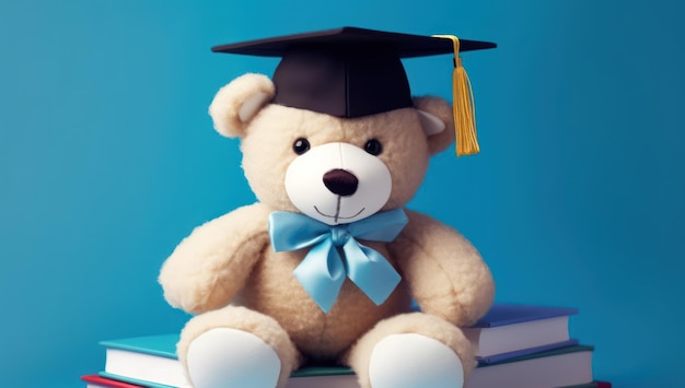 Photo a celebration of education and academic achievement with books knowledge and a joyful smile teddy triumph ai generative