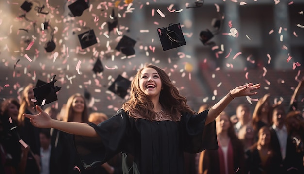 Foto celebrazione educazione laurea lancio tappo di laurea