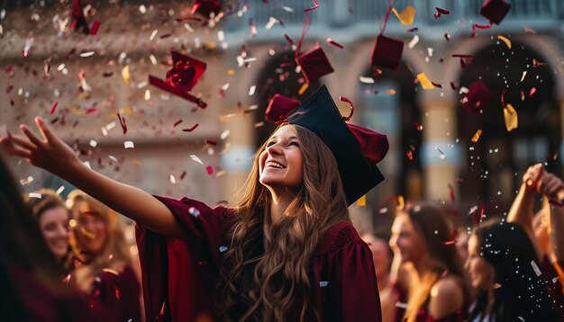 Photo celebration education graduation throwing graduation cap