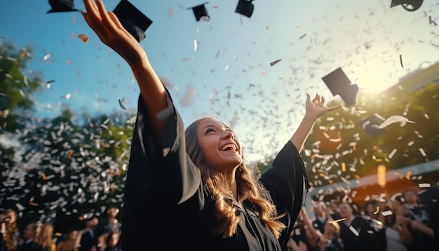 Photo celebration education graduation throwing graduation cap