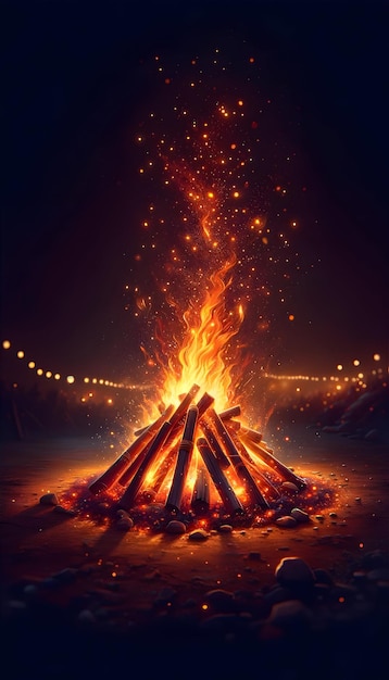 Celebration for the festival of Lohri with a bonfire at night