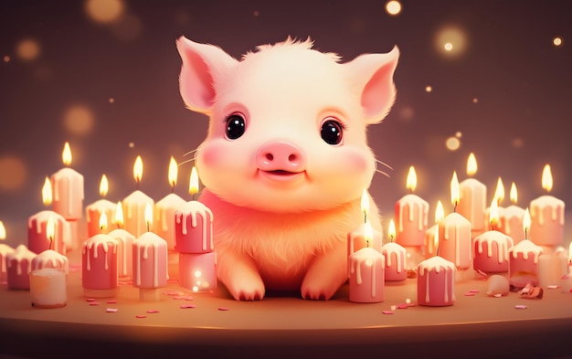 Photo celebration happy birthday baby pig illustraton background