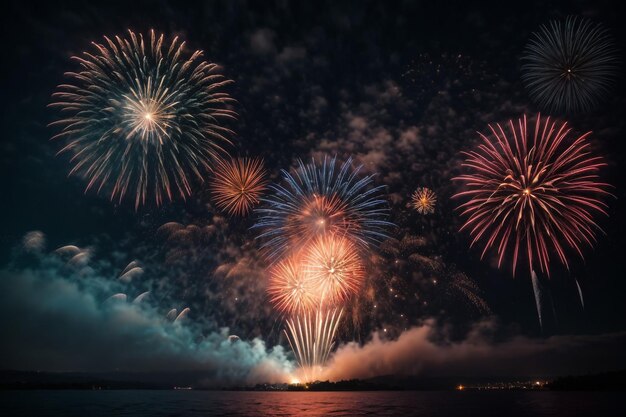 新年明けましておめでとうございます - 黒い背景の花火