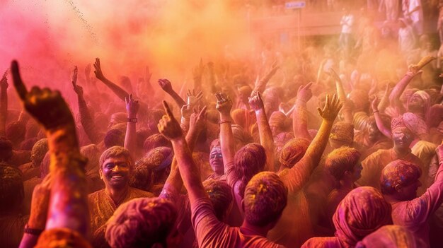 Celebration of Holi festival of colors Happy people celebrating holi Generative ai