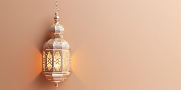 明るい背景のコピースペースでイスラムのイード・ムバラクとイード・アル・アドハーのランタンを祝う