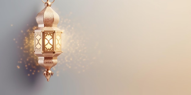 celebration of islamic eid mubarak and eid al adha lantern in a light background copy space