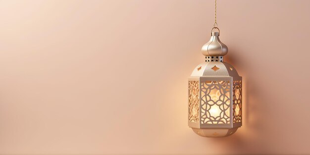 celebration of islamic eid mubarak and eid al adha lantern in a light background copy space