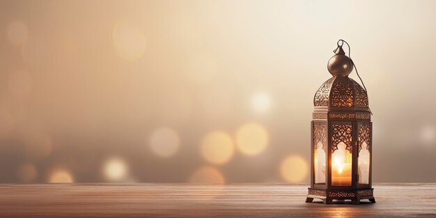 Photo celebration of islamic eid mubarak and eid al adha lantern in a light background