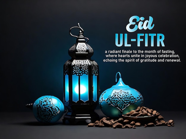 Foto celebrazione dell'eid mubarak islamico e della lanterna eid al-fitr su uno sfondo nero chiaro