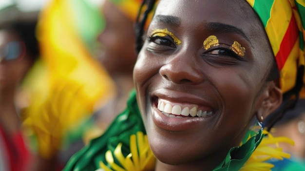 celebration of Jamaicas Independence Day portrait of a beautiful smiling girl in the national costume of Jamaica festivities festive parade