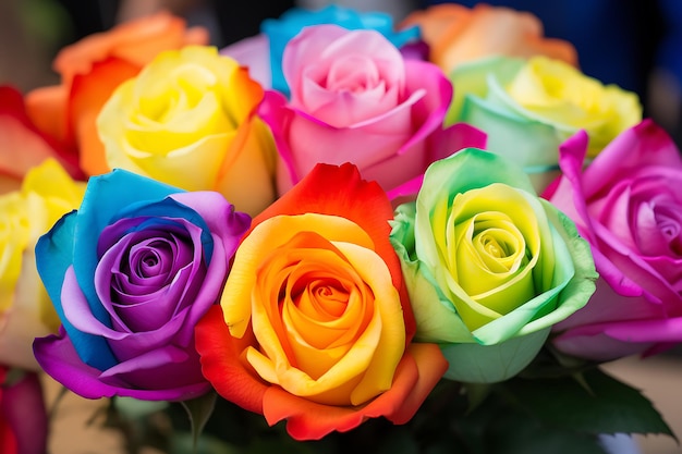 Celebration of life bouquet of colorful roses photo