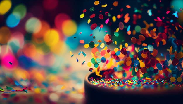 Celebration of Multi Colored Birthday with Confetti Decoration generative AI