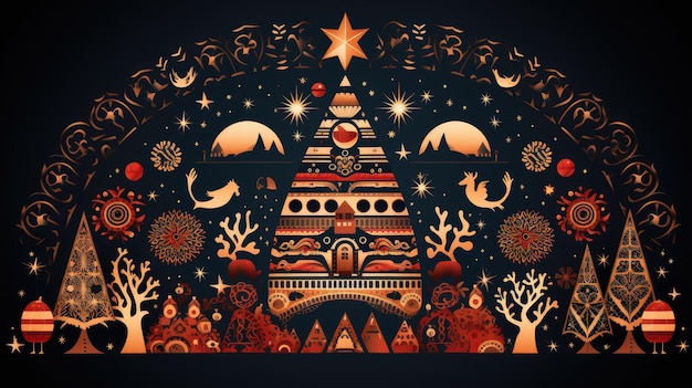 多様なシンボルや要素を使った多文化のクリスマスの伝統のお祝い