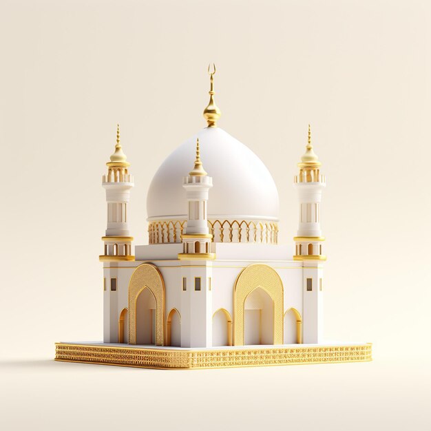 사진 이슬람의  ⁇ 색과 황금색 모스크의 축하 3d 렌더링 모델 건축 빈 배경 ai