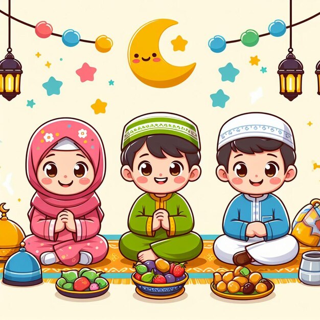 Celebration pattern illustration for Ramadan Islamic holiday Kids celebrating