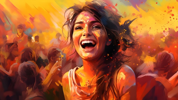 Celebration photos of indian holi festival of colors in vibrant digital art style