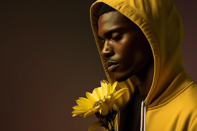 The celebration of spring is conceptual and fashionable African Man Gives Flowers AI generation