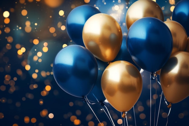 Celebration with an arrangement of blue and gold colorful balloons Generative AI