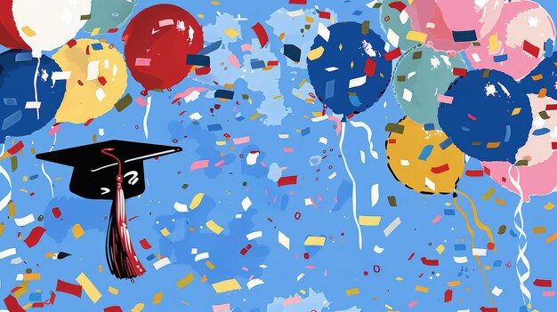 Photo celebration with balloons and confetti