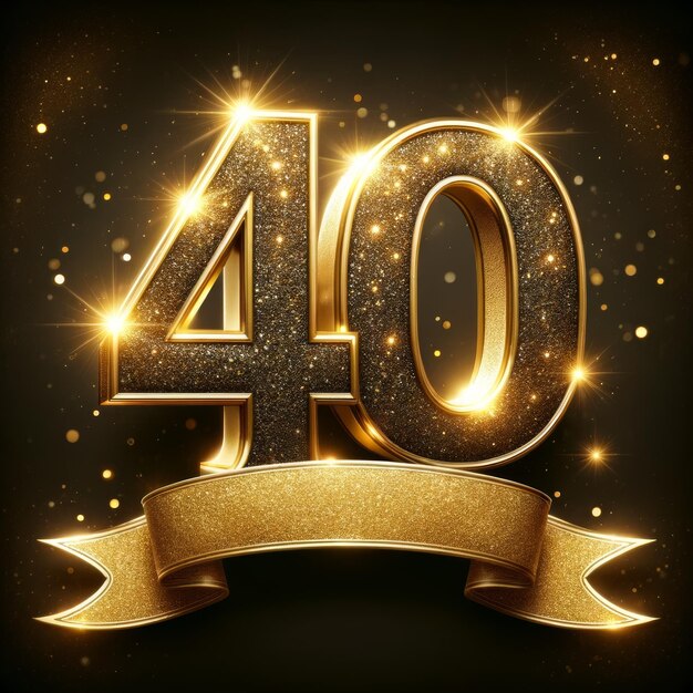 Photo celebratory 40th occasion with luminous golden number