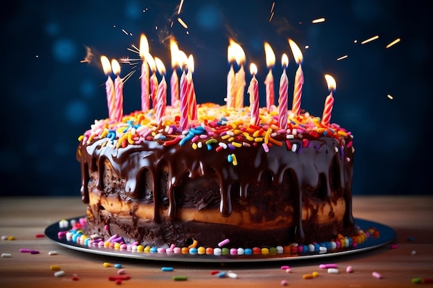 Celebratory Birthday Cake with Candles Generative AI