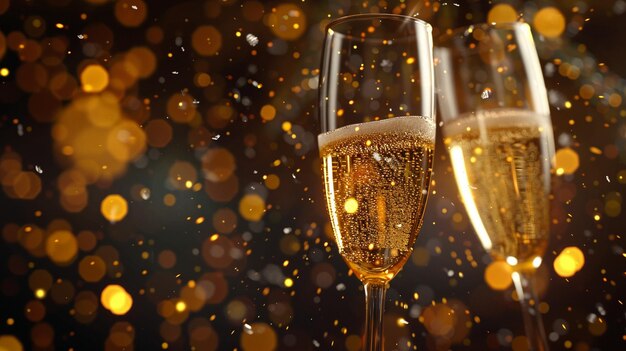 Photo celebratory champagne toast on sparkling background