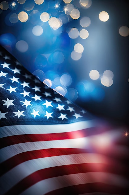 夜の米国旗を背景にしたお祝いの花火 独立記念日 ジェネレーティブ AI
