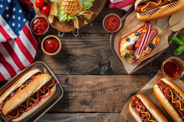 Foto celebration fourth of july table spread con cibo e decorazioni tradizionali americane