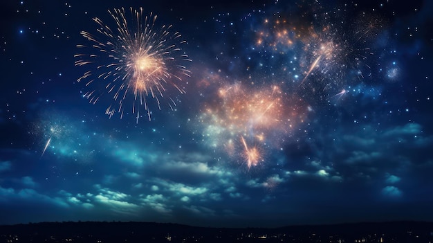 新年の空を照らす花火の祝賀の魔法