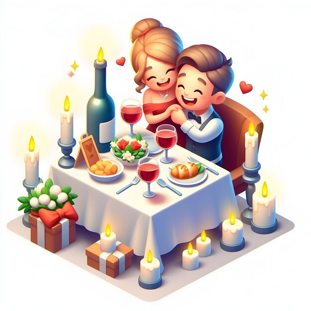 Photo celebratory wedding anniversary dinner bringing couple love romance 3d flat icon set